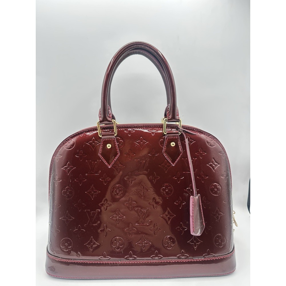 Louis Vuitton Monogram Vernis Alma GM Top Handle Bag in Burgundy Patent Leather